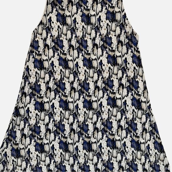 Women's Small Flowy Blue & Black Reptile Snake Sleeveless Shift Casual Dress - Picture 3 of 4